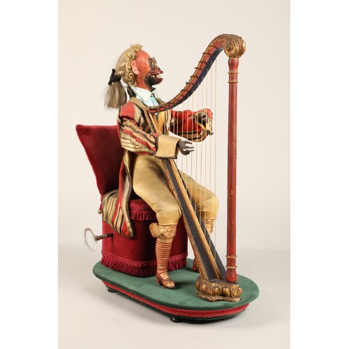 274 - An antique musical automaton in the form of a seated monkey harp player, being a variation on number... 