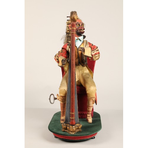 274 - An antique musical automaton in the form of a seated monkey harp player, being a variation on number... 