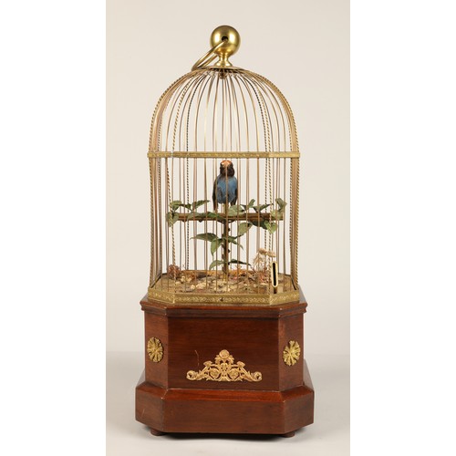 268 - A good antique coin operated mechanical singing bird in a cage, made by Bontems of Paris, circa 1910... 