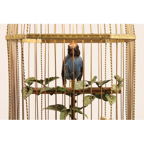 268 - A good antique coin operated mechanical singing bird in a cage, made by Bontems of Paris, circa 1910... 