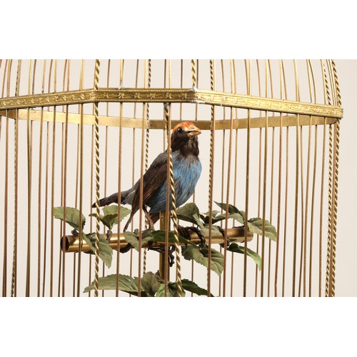 268 - A good antique coin operated mechanical singing bird in a cage, made by Bontems of Paris, circa 1910... 