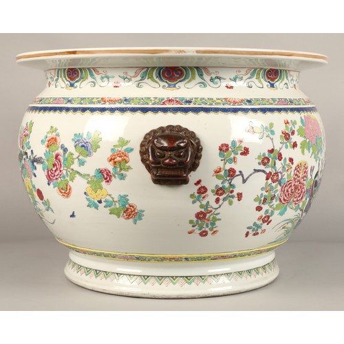 210 - Large 19th century Chinese famille rose fish bowl, the bombe form 18th century style fish bowl, enam... 