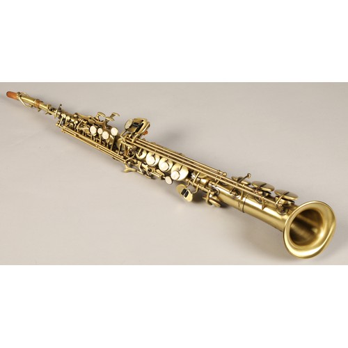 336 - Wood King tip bell Soprano Saxophone, stamped 001136 on the back and further engraved 'Wood King cus... 