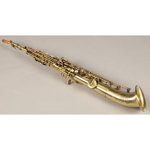 336 - Wood King tip bell Soprano Saxophone, stamped 001136 on the back and further engraved 'Wood King cus... 