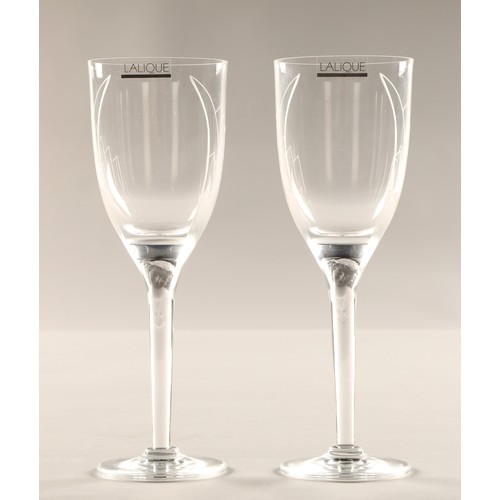 229 - Pair of Lalique Angel champagne flutes, 20 cm high, etched Lalique France to the base in Lalique box... 