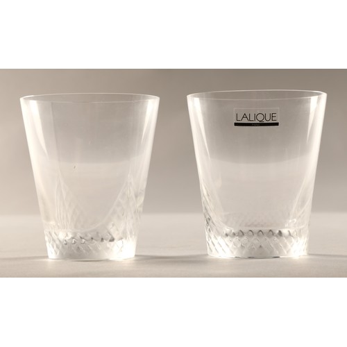 235 - Pair of Lalique whisky tumblers, oval base, etched Lalique France to the bottom, 9.5cm high ,in Lali... 