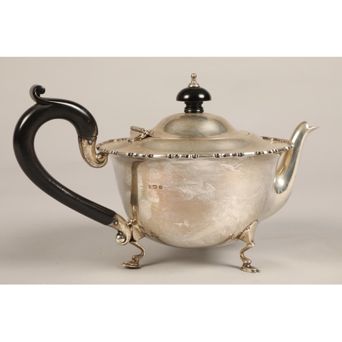 300 - Silver teapot with cream jug and sugar bow, Birmingham, Birmingham 1916 (worn marks on bowl) total w... 