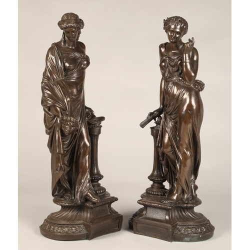 240B - Pair bronzed spelter classical figures, tallest 46cm h