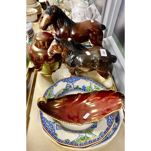 323 - Assortment of items including carlton ware Rouge Royal, ceramic shire horses, Royal Doulton Merrywea... 