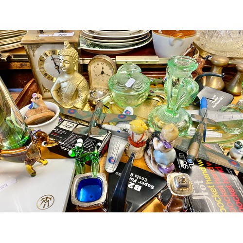 285 - Assorted trinkets, model planes, glass animals, dressing table set, etc