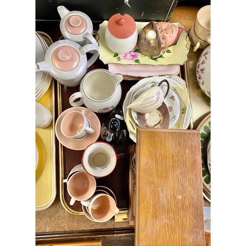 268 - Poole Pottery twin tone pink and grey coffee set, Harrods doorman Carlton Ware character jug, glass ... 