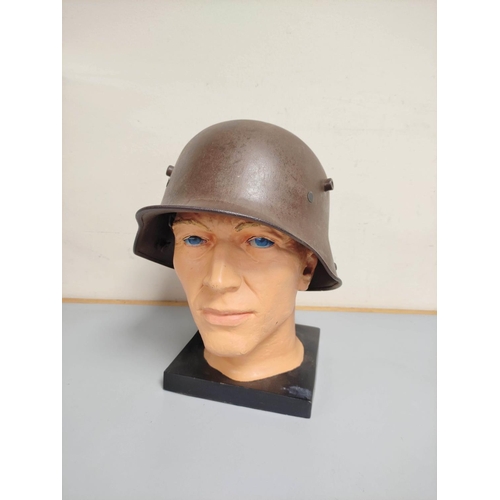 373 -  WW1 Imperial German M16 Stahlhelm Helmet with leather liner and original paint. Interior of he... 