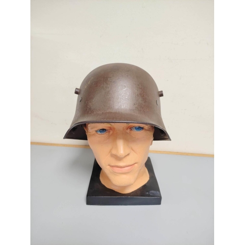 373 -  WW1 Imperial German M16 Stahlhelm Helmet with leather liner and original paint. Interior of he... 