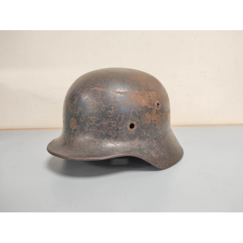 375 - WW2 Third Reich M35 stahlhelm helmet shell in relic condition double insignia but only traces presen... 