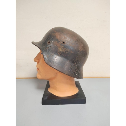 375 - WW2 Third Reich M35 stahlhelm helmet shell in relic condition double insignia but only traces presen... 