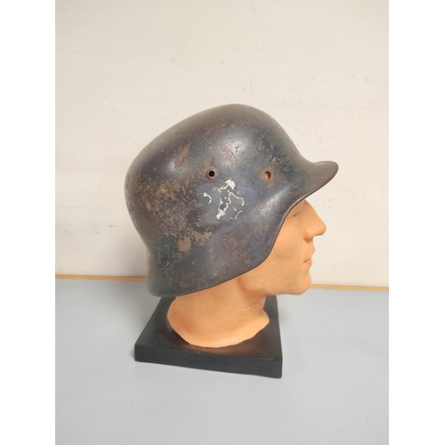 375 - WW2 Third Reich M35 stahlhelm helmet shell in relic condition double insignia but only traces presen... 