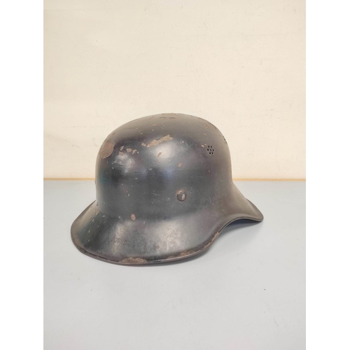 376 - WW2 Third Reich German Civilian Police / Fire Police Steel Helmet, black painted civilian pattern st... 