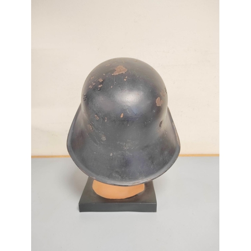 376 - WW2 Third Reich German Civilian Police / Fire Police Steel Helmet, black painted civilian pattern st... 