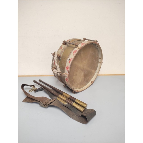 381 - Scarce 1930's German Third Reich Hitler Youth Hitler-Jugend marching drum with wooden body and red a... 