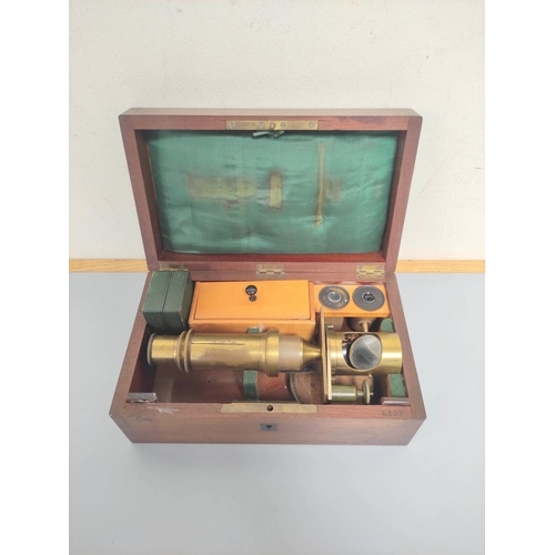 464 - A mid Victorian Hartnack & Co monocular drum microscope the interior of drawtube inscribed ''E H... 