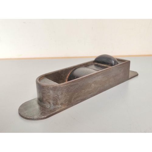 474 - 1820s iron mitre plane with ebony infill and wedge. Length 28cm