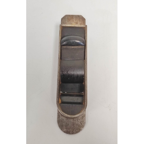 474 - 1820s iron mitre plane with ebony infill and wedge. Length 28cm