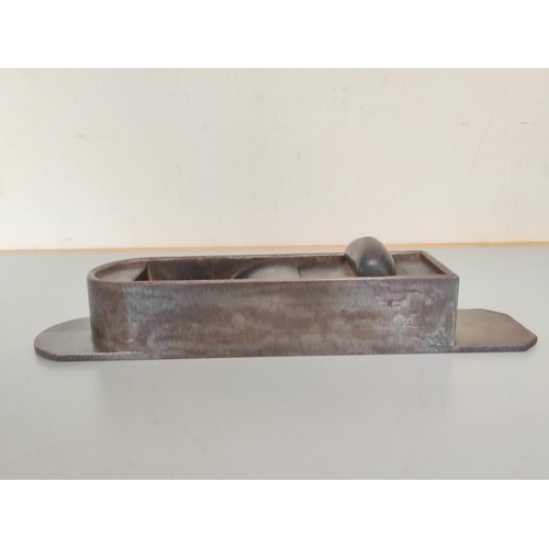 474 - 1820s iron mitre plane with ebony infill and wedge. Length 28cm