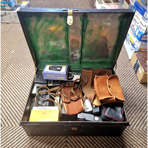 361 - Large trunk full of vintage cameras including several Box Brownies, 'The Button' Polaroid land camer... 