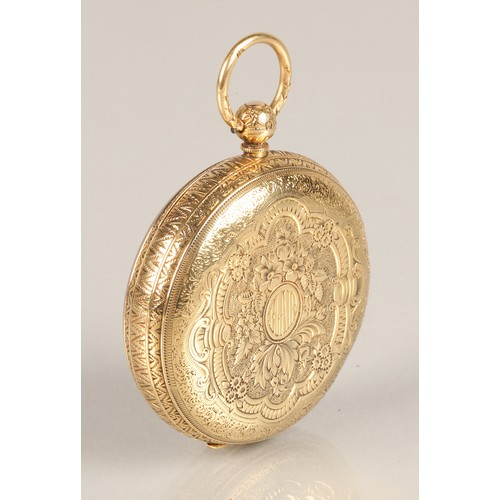 123 - Gents 18ct gold open face pocket watch, engraved dial with roman numerals, with seconds subsidiary d... 