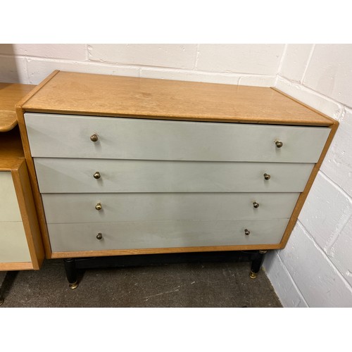 595 - G Plan mid century bedroom suite including tall and short chests of drawers, six over four dresser, ... 