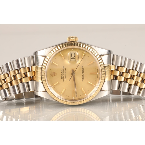 115 - Gentleman's Rolex Oyster Perpetual Datejust wrist watch, champagne dial with hour marker batons, wit... 