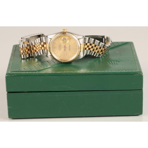 115 - Gentleman's Rolex Oyster Perpetual Datejust wrist watch, champagne dial with hour marker batons, wit... 