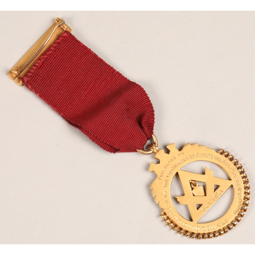 165 - 9ct gold masonic medal, presented to M,E,C, David Carnagie by the companions of Ayr Royal Arch Chapt... 