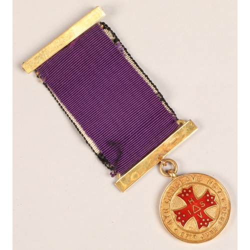 164 - 9ct gold masonic medal, Knt David Carnagie founder member Ayr Conclave no 7 27th June 1930, with cas... 