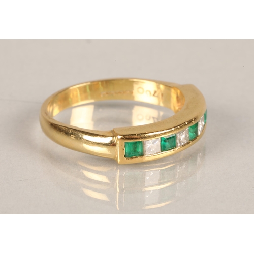 103 - Ladies 18ct gold Diamond and Emerald ring, five square cut emeralds interspersed with four square cu... 