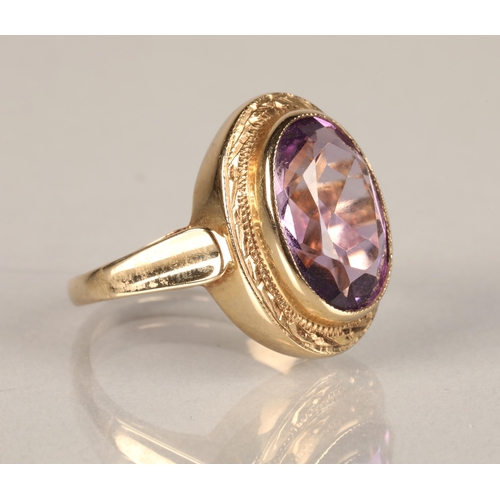 71 - Ladies 9ct yellow gold Amethyst ring, ring size N.