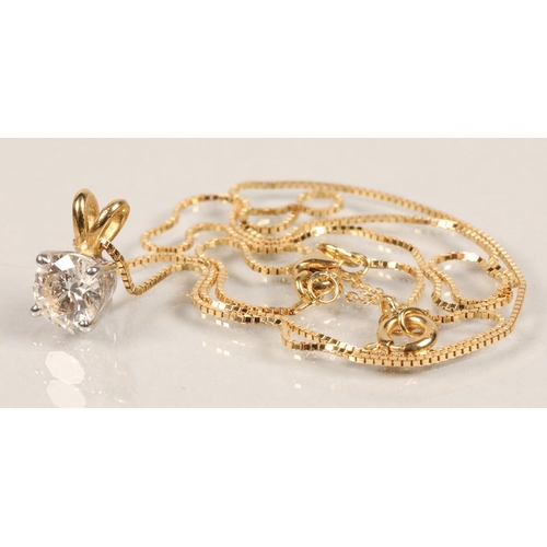 72 - Ladies 18ct gold diamond pendant with platinum mount, 1 carat stone with an 18ct yellow gold chain.