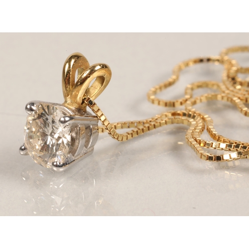 72 - Ladies 18ct gold diamond pendant with platinum mount, 1 carat stone with an 18ct yellow gold chain.