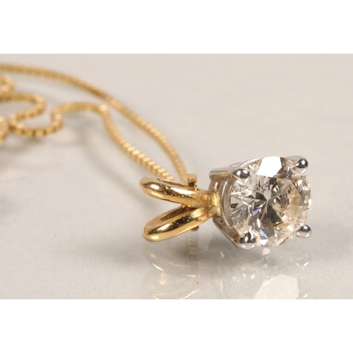 72 - Ladies 18ct gold diamond pendant with platinum mount, 1 carat stone with an 18ct yellow gold chain.