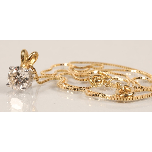 72 - Ladies 18ct gold diamond pendant with platinum mount, 1 carat stone with an 18ct yellow gold chain.