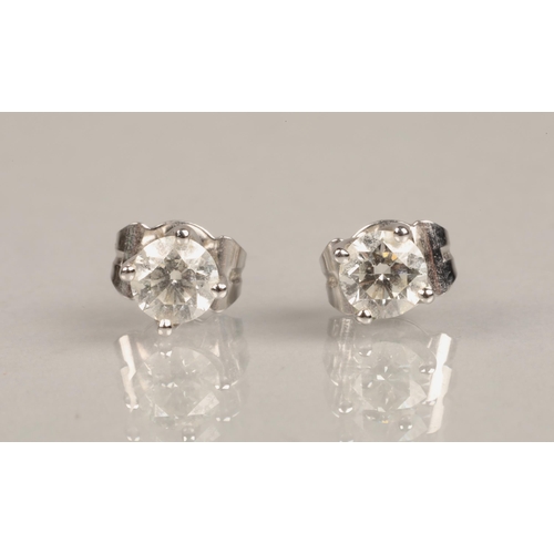 74 - Pair of ladies 18ct white gold diamond stud earrings, each stone 0.33 carat.