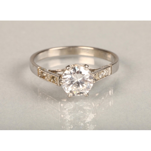 145 - Diamond solitaire ring with round brilliant cut diamond, approximately 1ct, in platinum (shank parte... 