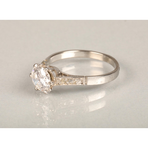 145 - Diamond solitaire ring with round brilliant cut diamond, approximately 1ct, in platinum (shank parte... 