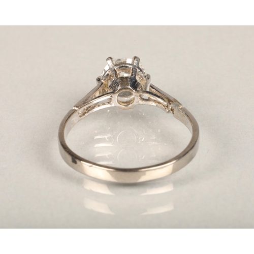 145 - Diamond solitaire ring with round brilliant cut diamond, approximately 1ct, in platinum (shank parte... 