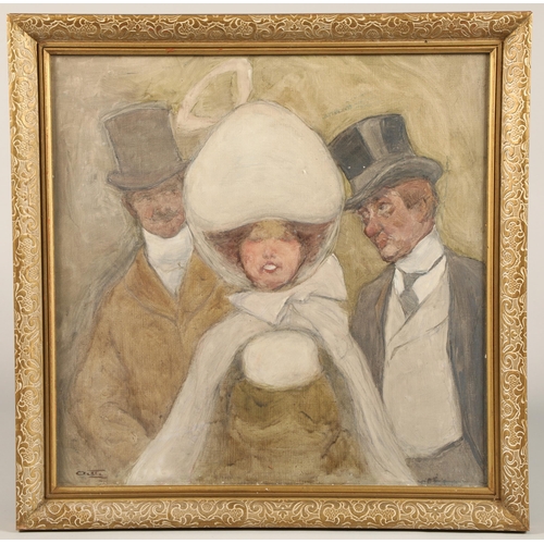 504 - Continental School (20th century) , gilt framed mixed media, signed indistinctly signed, 