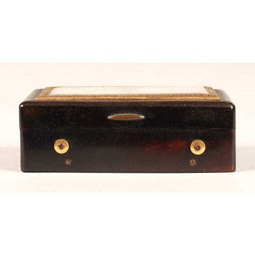 276 - A 19th century two air tortoise-shell musical box, the lid inset with a mountain landscape made from... 