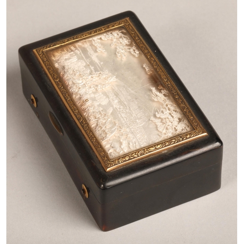 276 - A 19th century two air tortoise-shell musical box, the lid inset with a mountain landscape made from... 