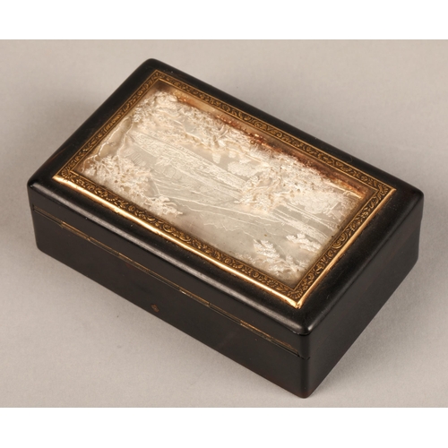 276 - A 19th century two air tortoise-shell musical box, the lid inset with a mountain landscape made from... 