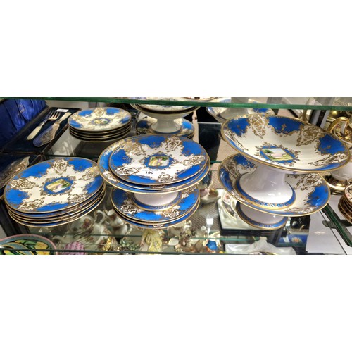 190 - Ten Noritake blue and white gilt plates with three matching pedestal bowls