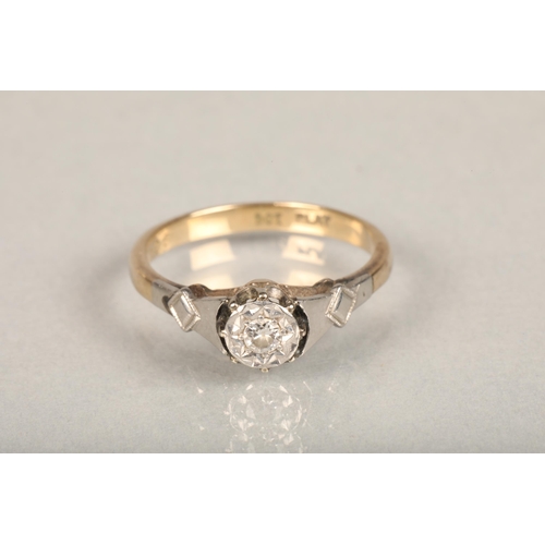 168 - 9ct yellow gold and platinum diamond solitaire ring, the diamond less than 0.1ct in an illusion sett... 